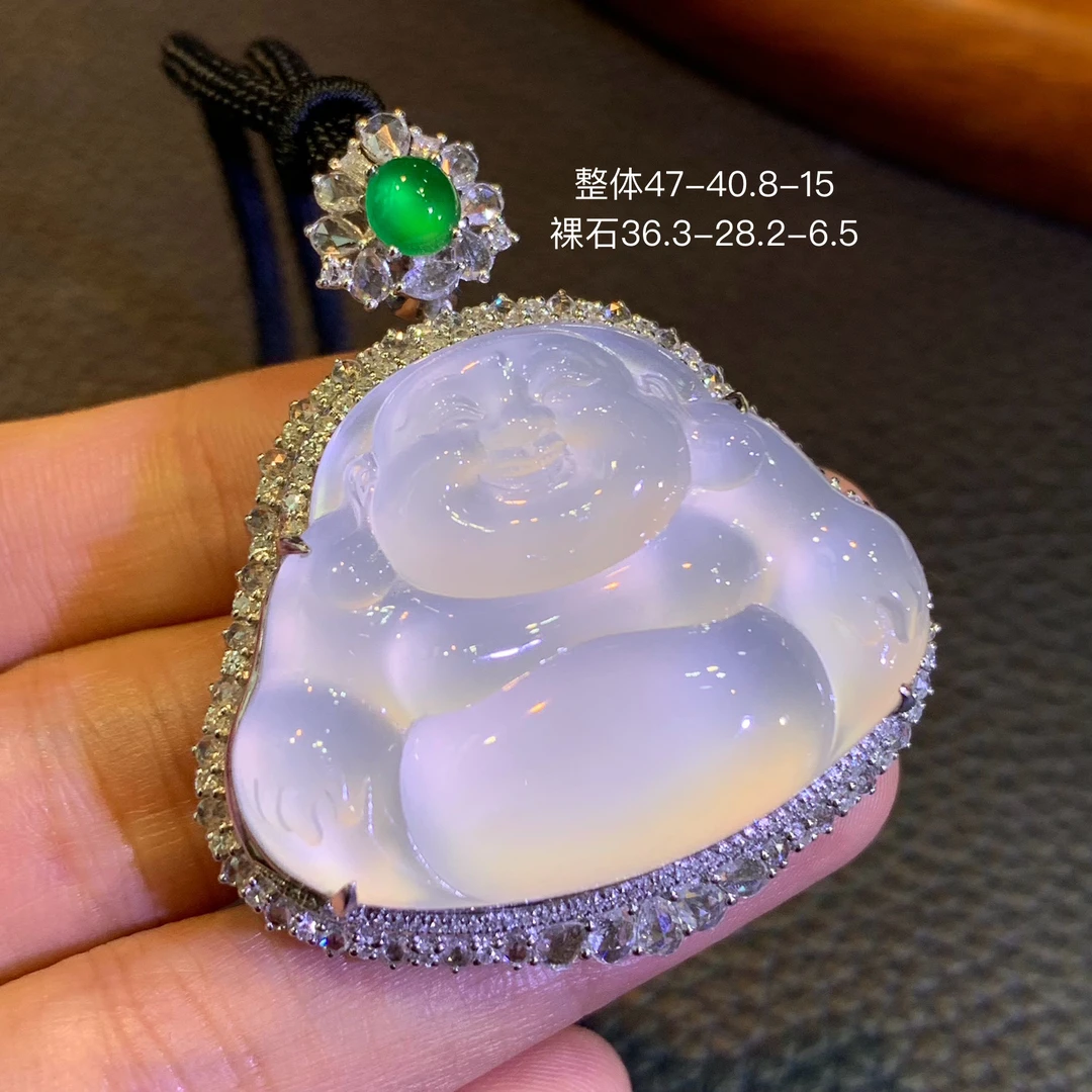 天然翡翠玻璃种茅台白大佛公吊坠