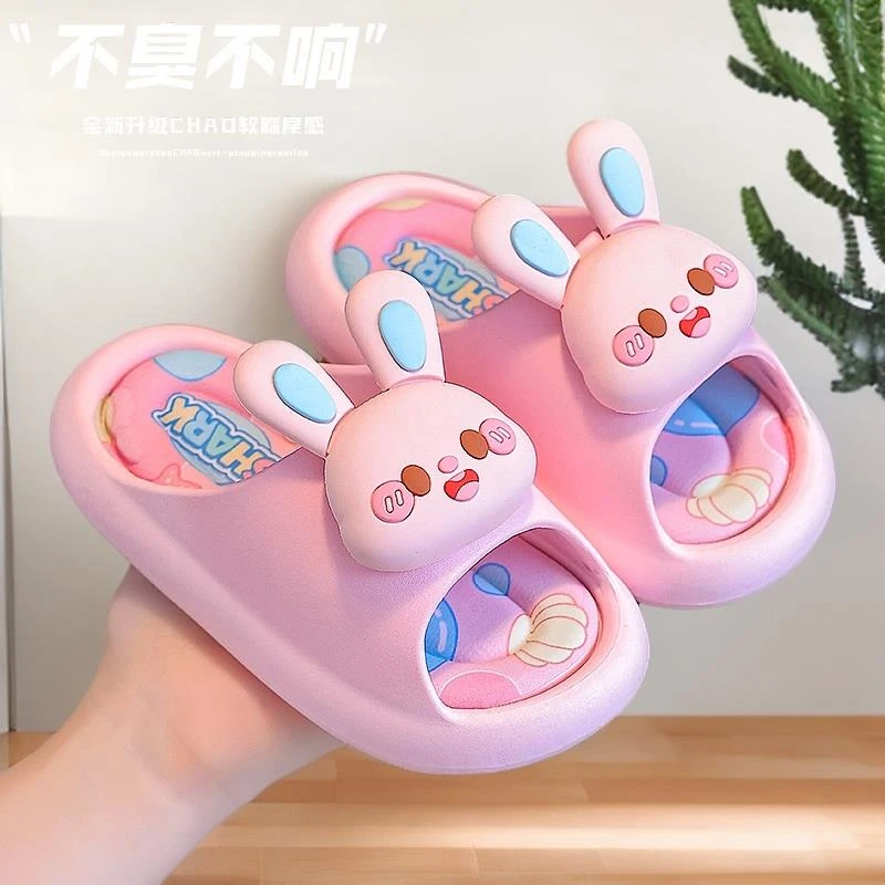 卡通女静音儿童夏季新款超软一家夏季踩屎感居家凉拖韩版兔兔防滑