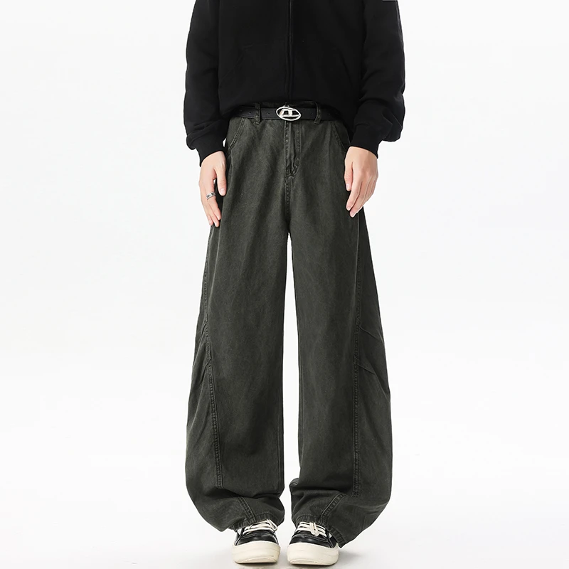 美式复古解构小众设计感裤男女直筒宽松休闲垂感阔腿弯刀日系水洗
