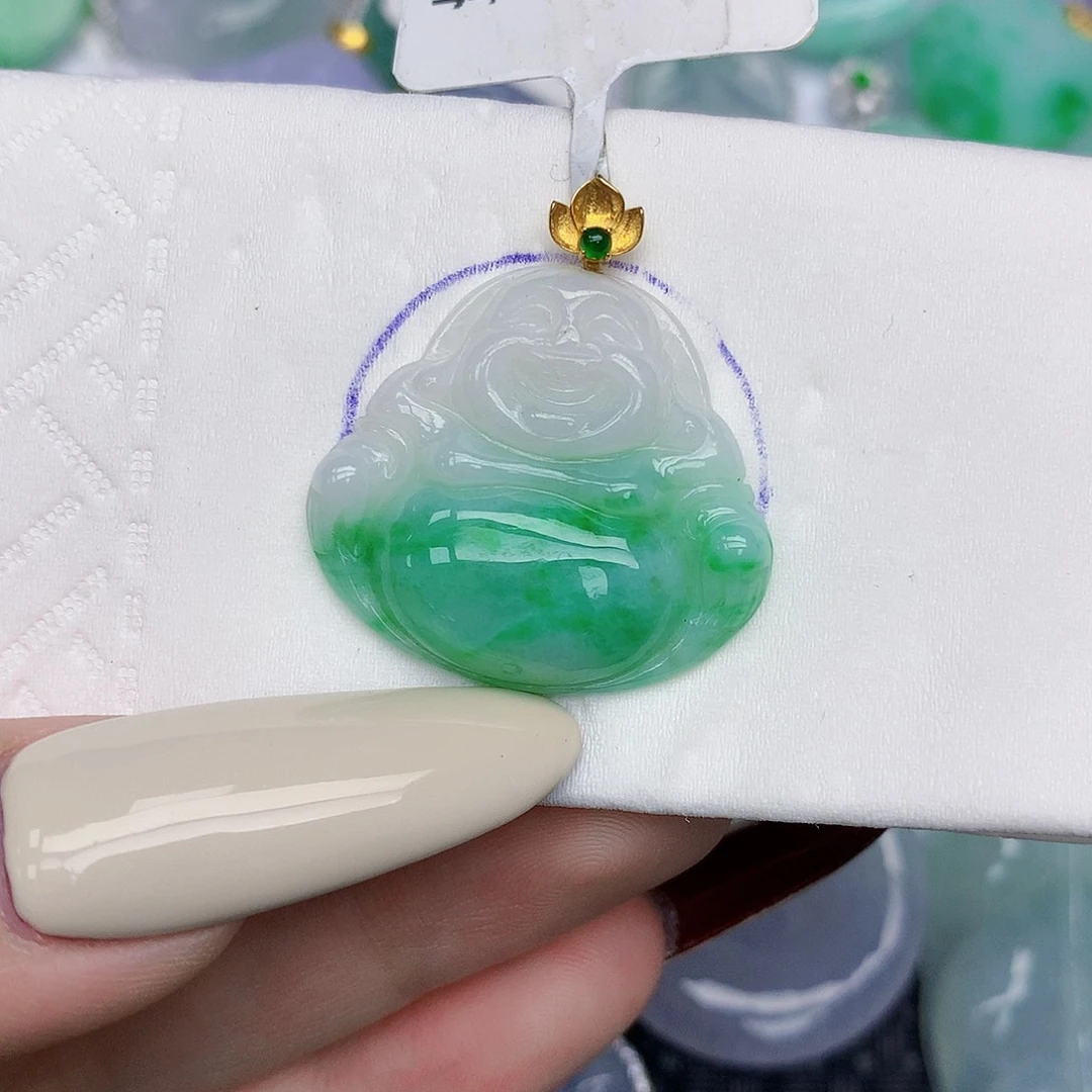 翡翠18K金镶嵌颈饰天然缅甸翡翠a货百元以上9元证书费自理