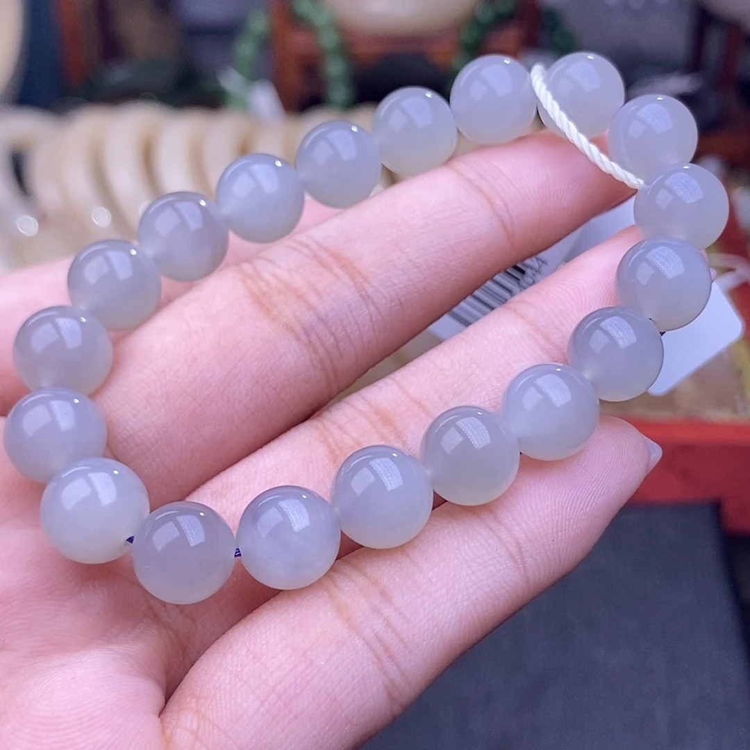 和田玉清货价烟紫手串9mm未镶嵌