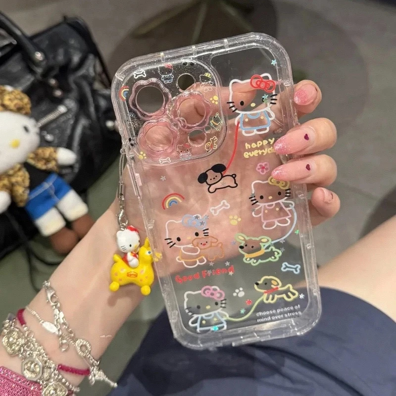 简约彩色线条猫咪小狗适用于iPhone16promax手机壳15少女14可爱13