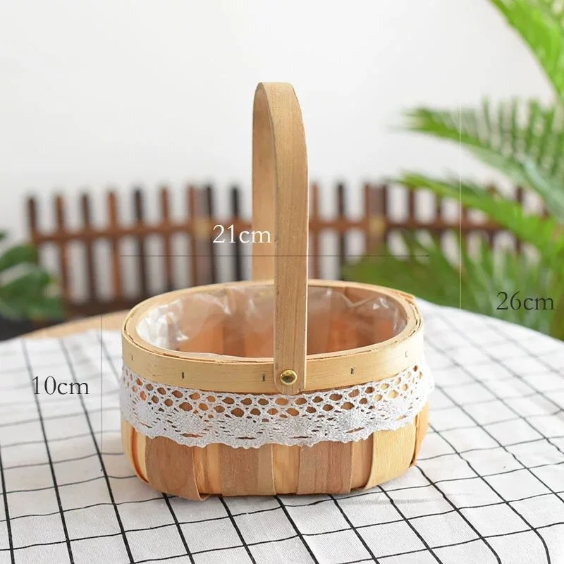 藤编手提插花草编木片小花篮编织花童花艺包装花篮花器