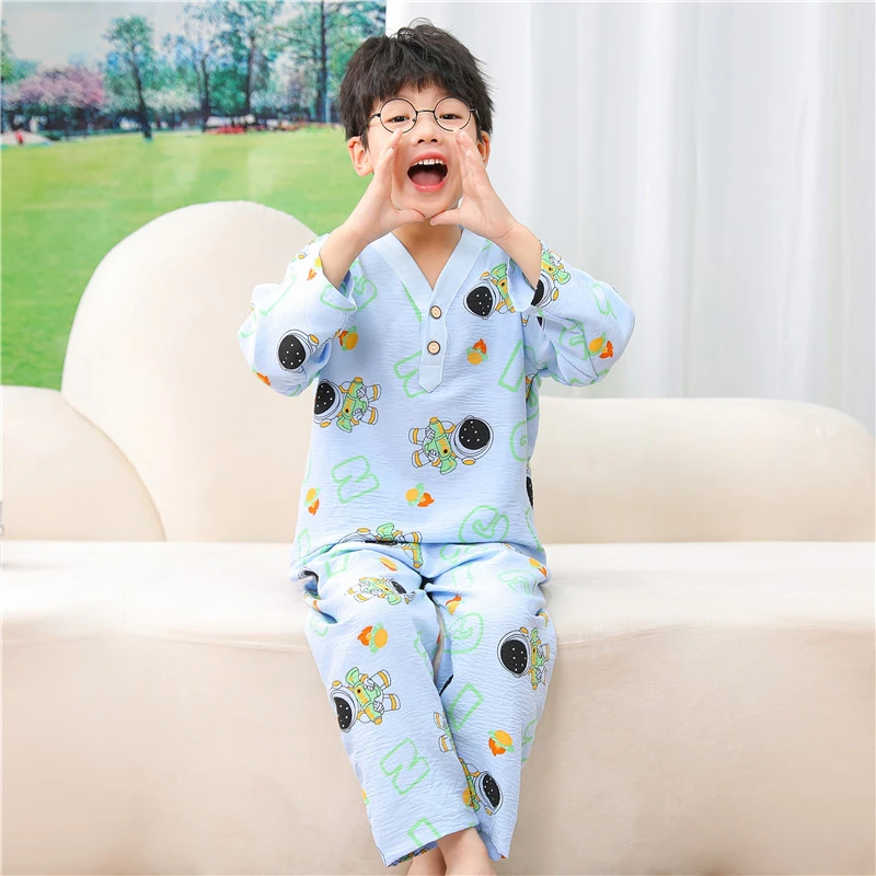 儿童睡衣春装夏季薄款云朵棉长袖薄家居服男童女孩宝宝儿童空调服