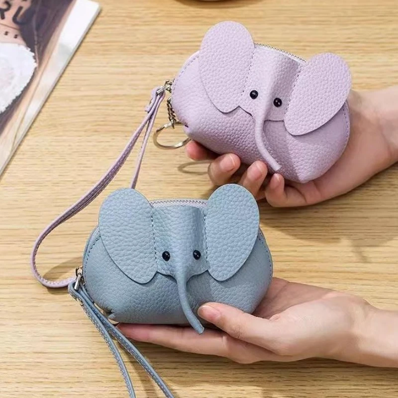 创意可爱小象零钱包女钥匙包卡包真皮质感小巧迷你手拿口红收纳包