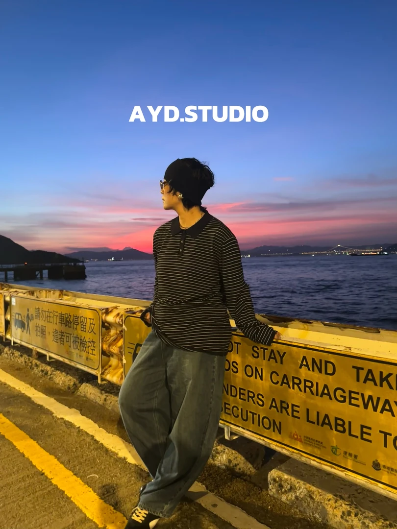 AYD.STUDIO潮流复古休闲极简风日系条纹POLO衫#9917