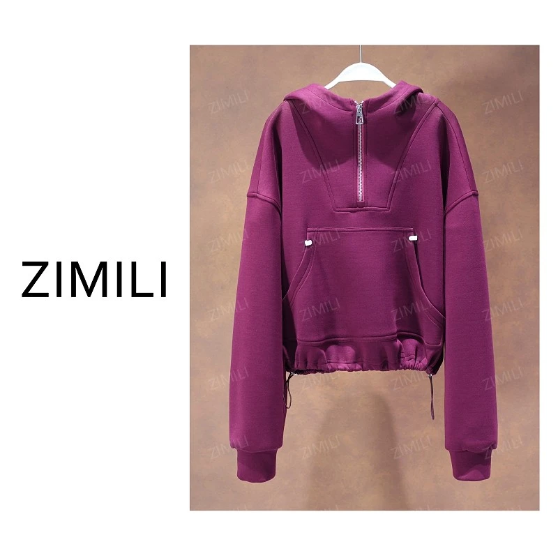 【亮哥女装】2025秋冬新品《静穆》绛紫色半拉链连帽卫衣5323-K3