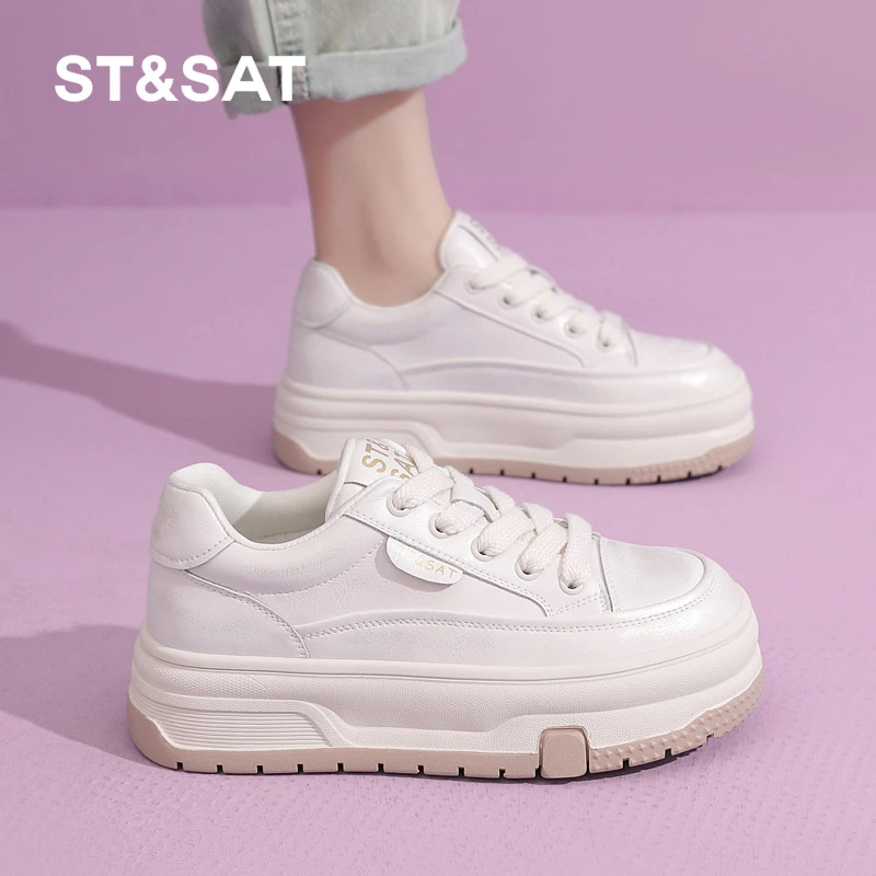 星期六2025春季新款时尚休闲板鞋女厚底增高纯白小白鞋百搭运动鞋