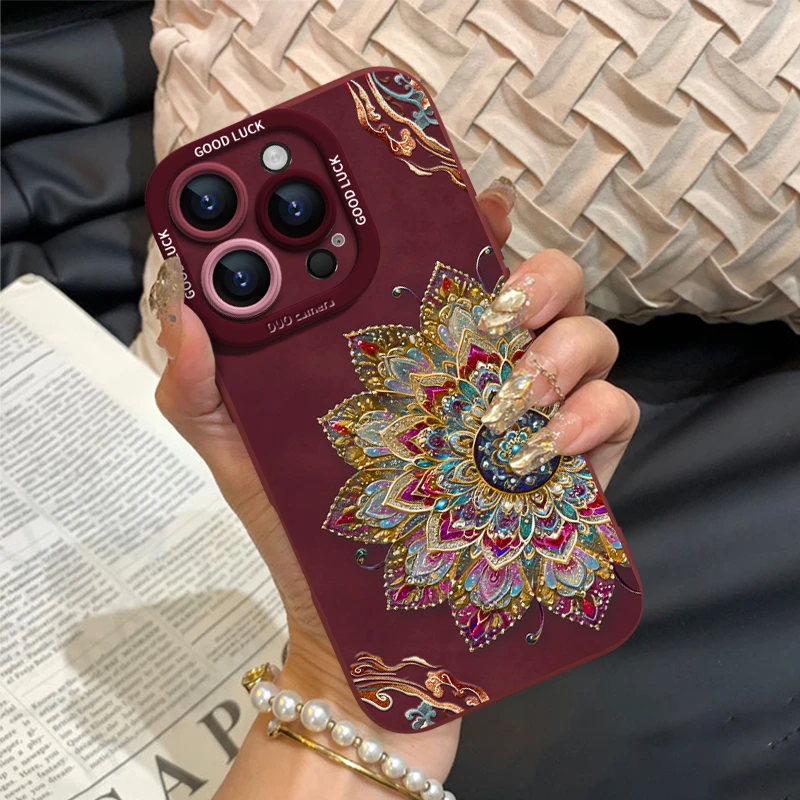 掐丝文创莲花适用苹果17promax国潮雅丹风手机壳iPhone16pro15pro