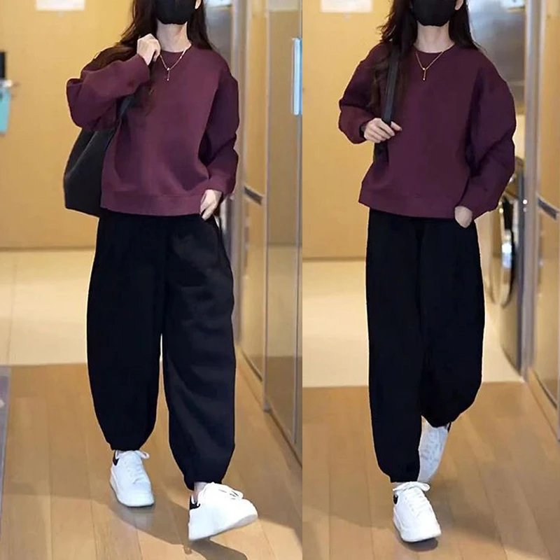 圆领卫衣套装女爆款2025新款春秋冬时尚休闲两件套小个子时髦穿搭