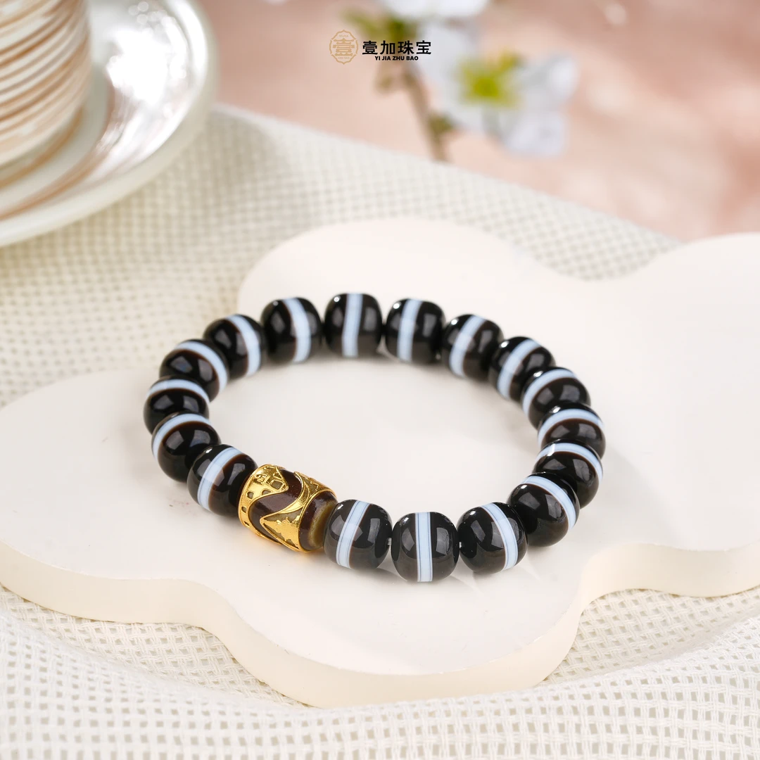 壹加师姐｜手工设计药师18k金镶牙牙手串多样性发一8403X