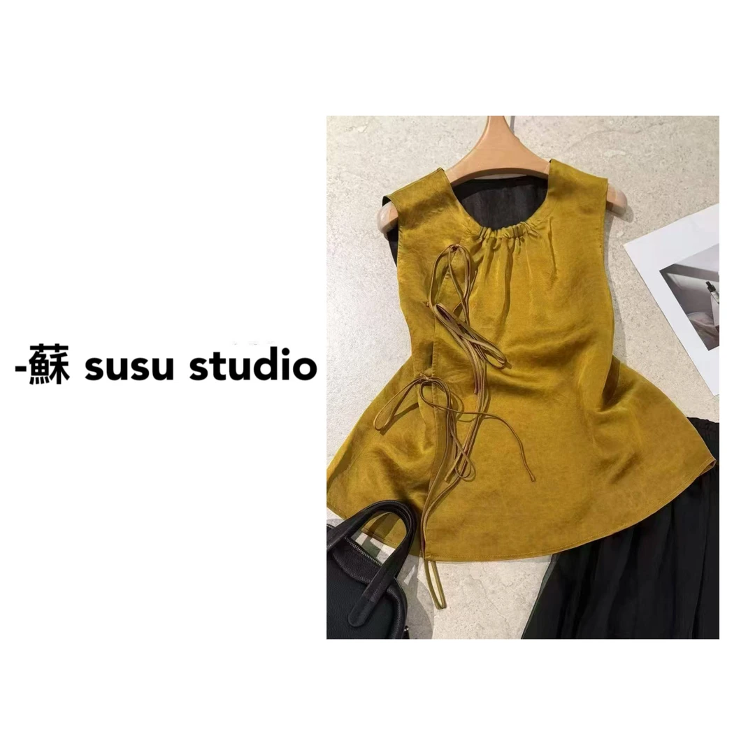 SU 圆领百搭纯色不规则中式薄款背心 H0241