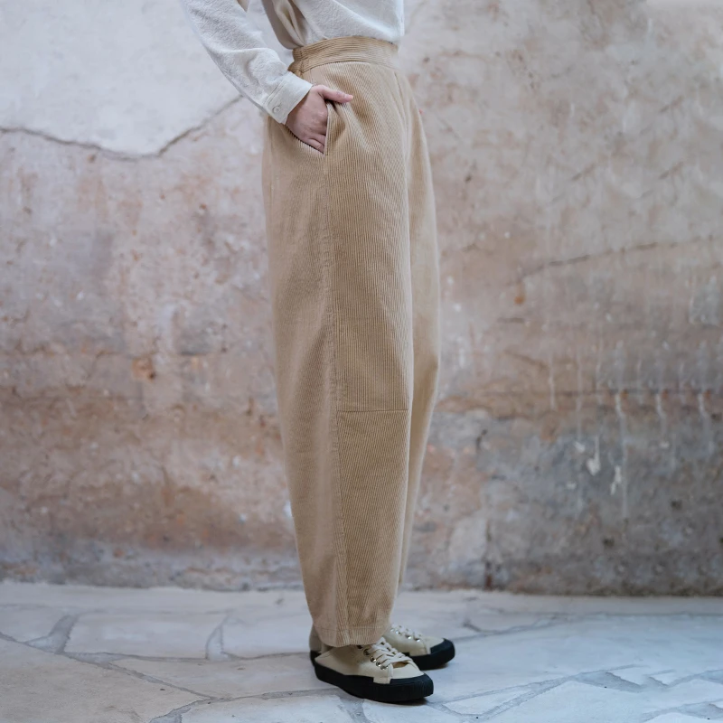 言作原创冬新品8条精梳棉灯芯绒保暖显瘦松紧腰灯笼裤 清浅奶油四