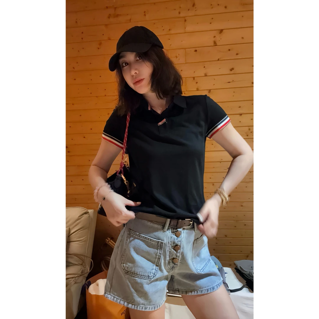 【三色织带开衩短袖】新款爆款高端高品质绵羊毛TXAL54053