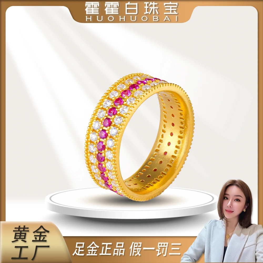 霍霍白【三排戒指】古法莫桑镶嵌摆件精美礼物