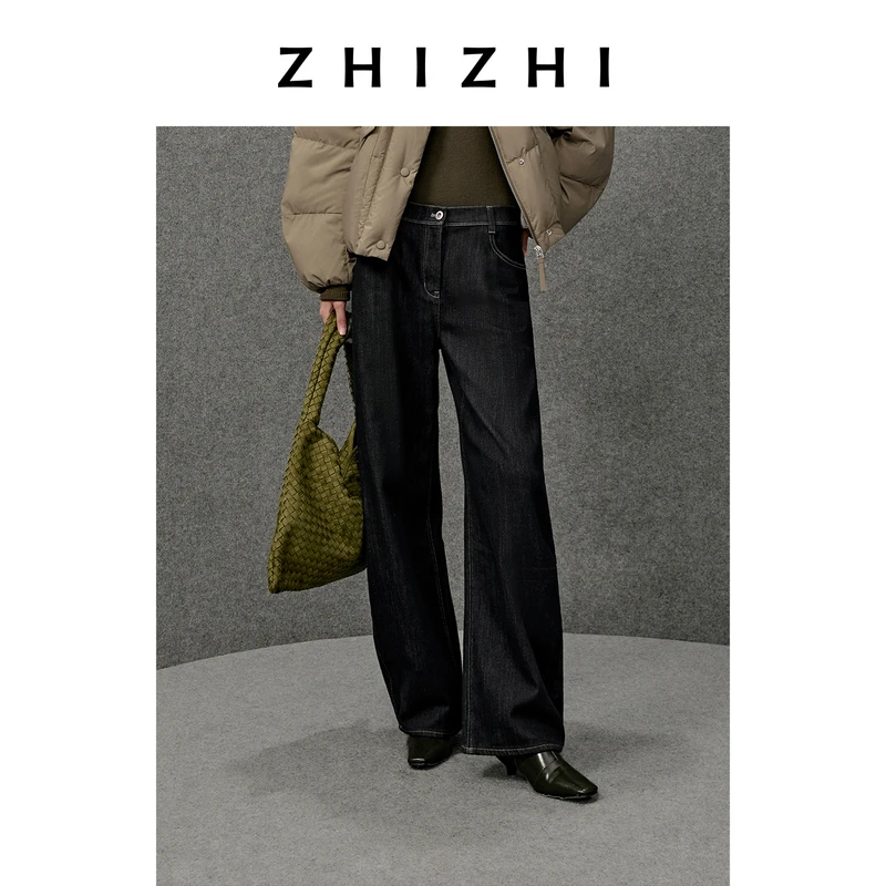 【温温专享】致知 相湖边 条纹肌理磨毛内里牛仔裤ZZ2EWNHW014