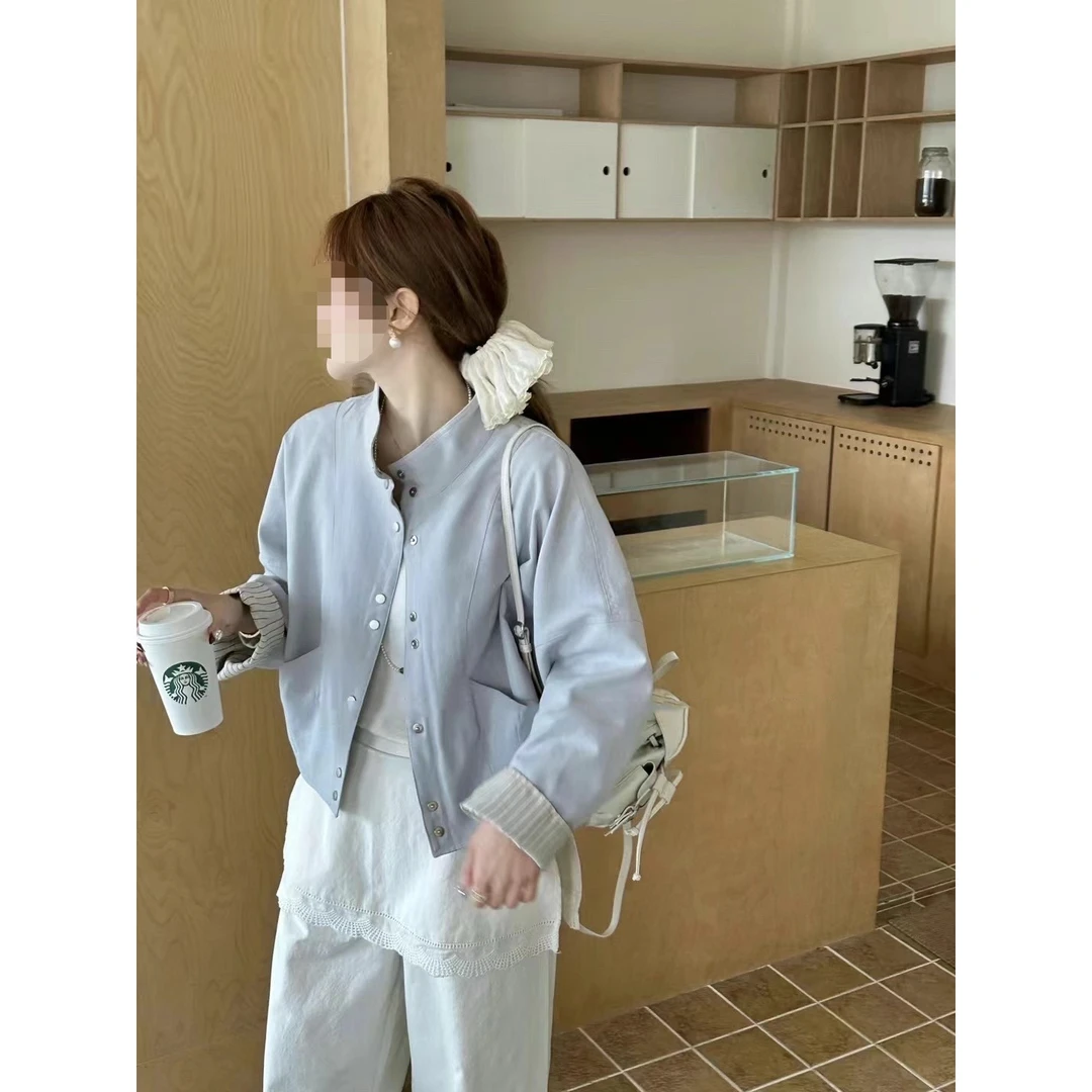 韩版百搭休闲立领单排扣宽松显瘦口袋短外套上衣女QG0003