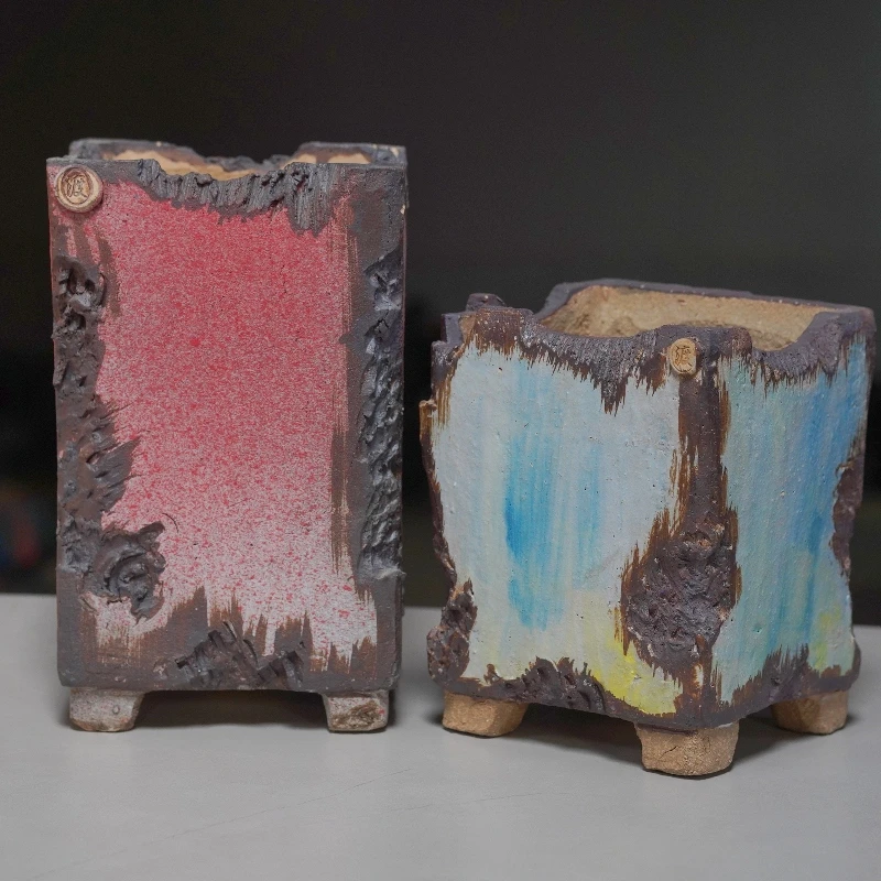 三度多肉盆青铜多肉盆花盆多肉花盆陶瓷花盆陶瓷复古多肉盆高方