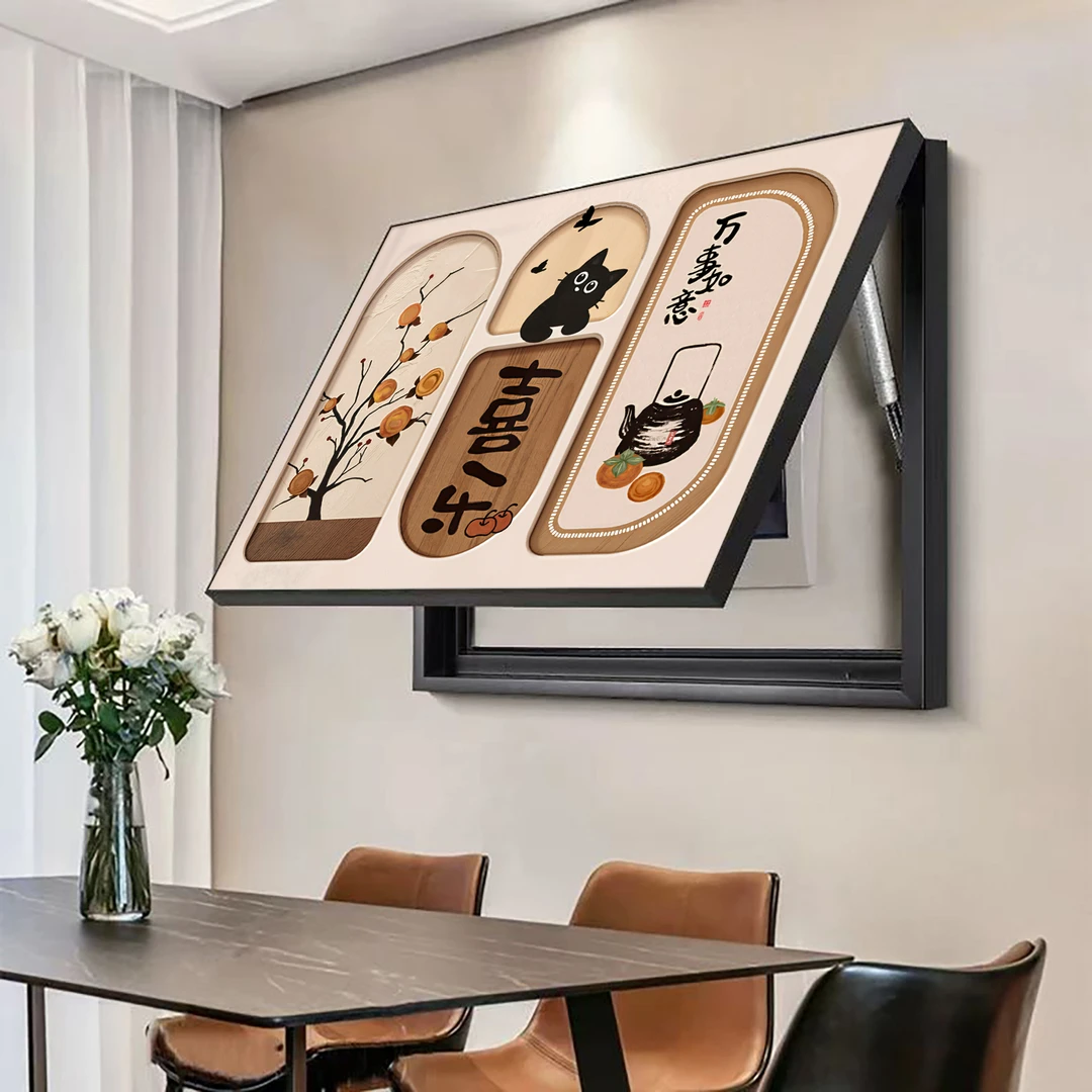 新款中式电表箱装饰画餐厅横版配电箱遮挡挂画免打孔电闸客厅