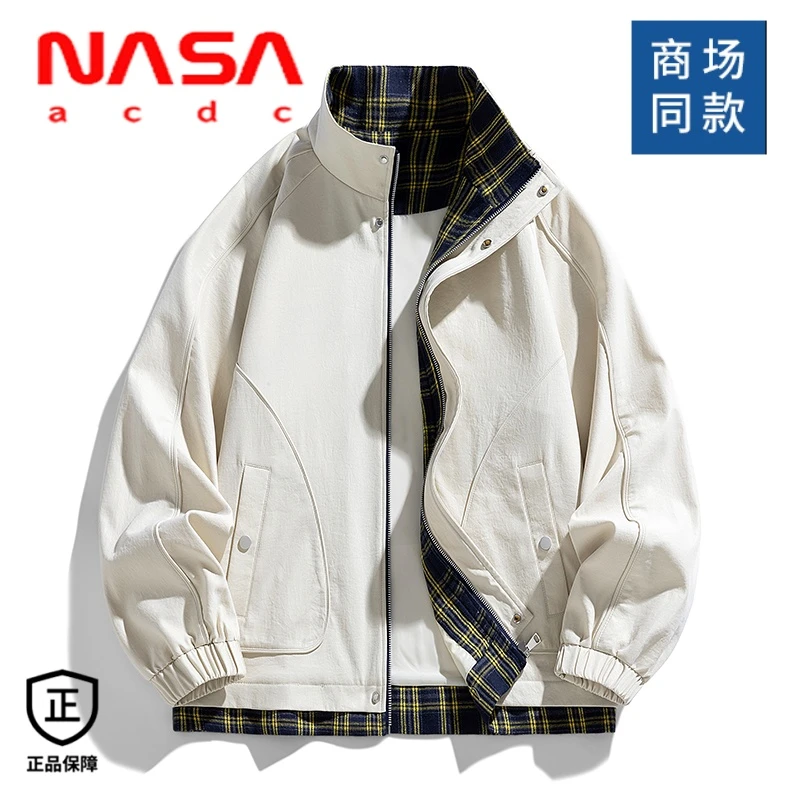 NASA新款春秋季高级感明线男款潮牌工装外套上衣翻领飞行夹克男潮