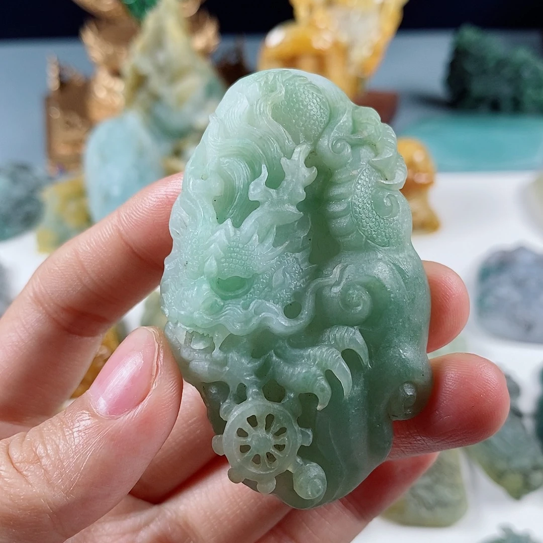 定制翡翠未镶嵌天然a货翡翠果绿龙牌