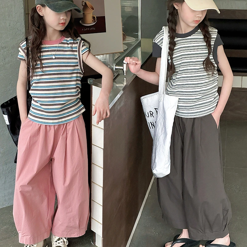 女童套装夏装2025新款儿童洋气背心大童女孩夏季宽松阔腿裤两件套