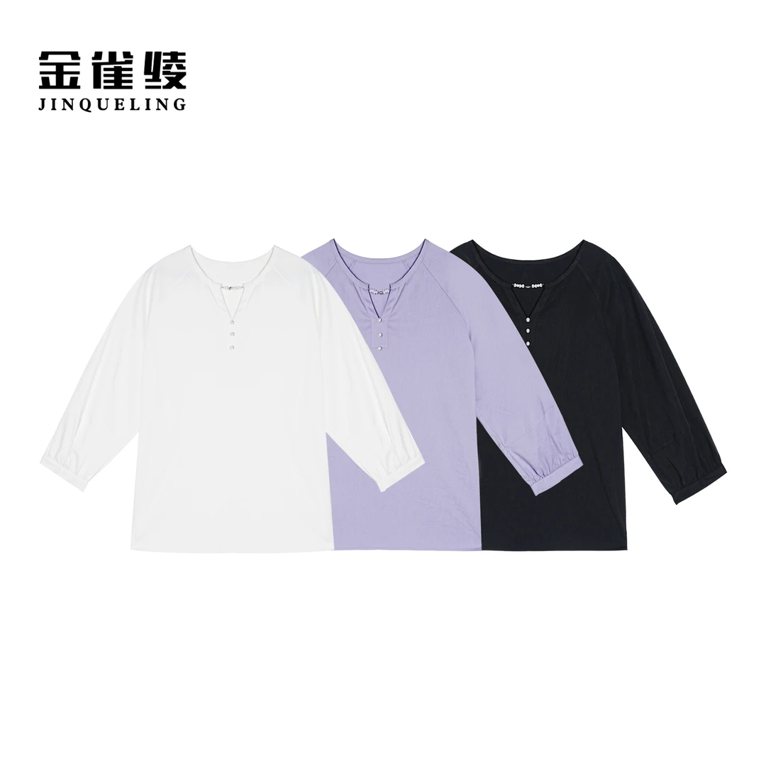 金雀绫【双珠恋】简约百搭纯色加宽加大女装衬衫SZA1S113