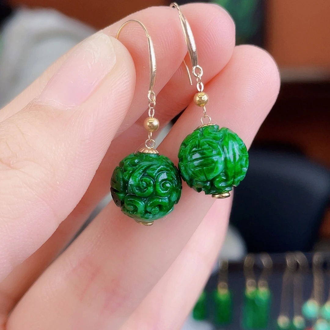 翡翠18K金镶嵌耳饰