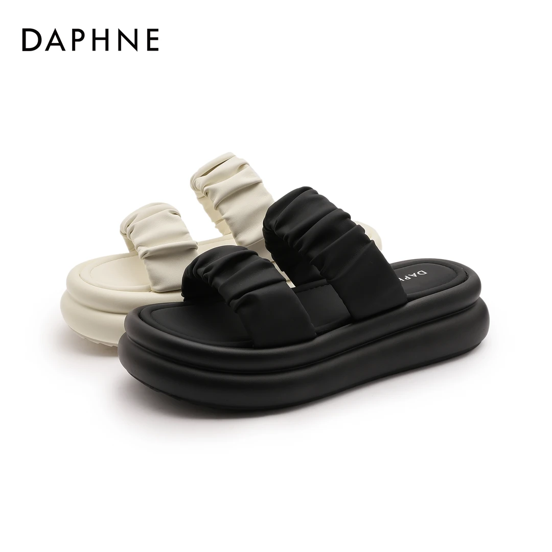达芙妮一字拖新款夏季厚底外穿凉拖时尚休闲百搭沙滩拖鞋3330