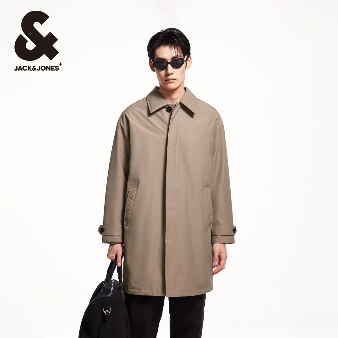 杰克琼斯秋季新款男士翻领棉服棉衣中长款时尚百搭潮舒适保暖男装