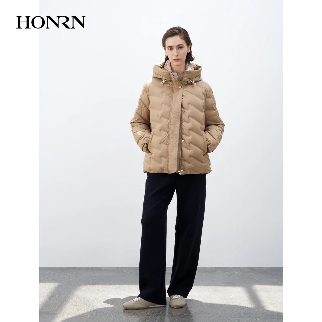 HONRN/红人休闲风白鸭绒连帽宽松羽绒服HK55YR759