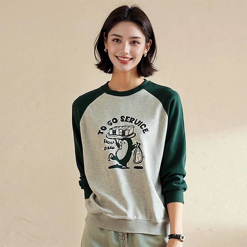 【佐】奈●韩版撞色插肩休闲套头卫衣2025年春专柜撤柜女装