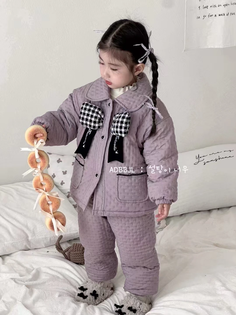 【小香风】可外穿保暖加绒加棉儿童睡衣棉服套装