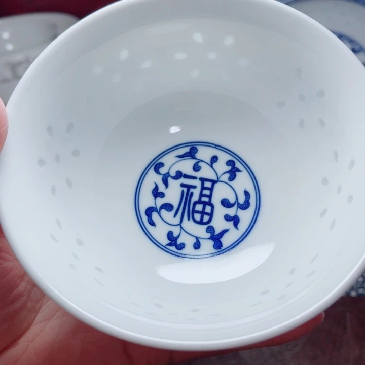 青花玲珑5寸饭碗福字