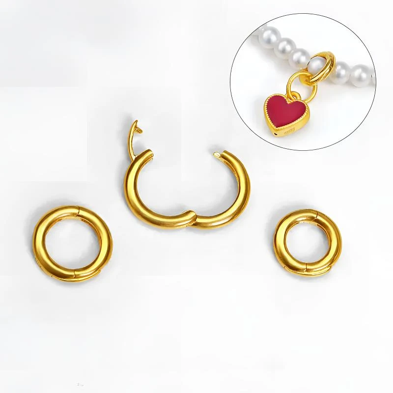 新款18k珠扣可打开卡扣固定大圆环扣DIY纯手工项链扣头黄金色爱心