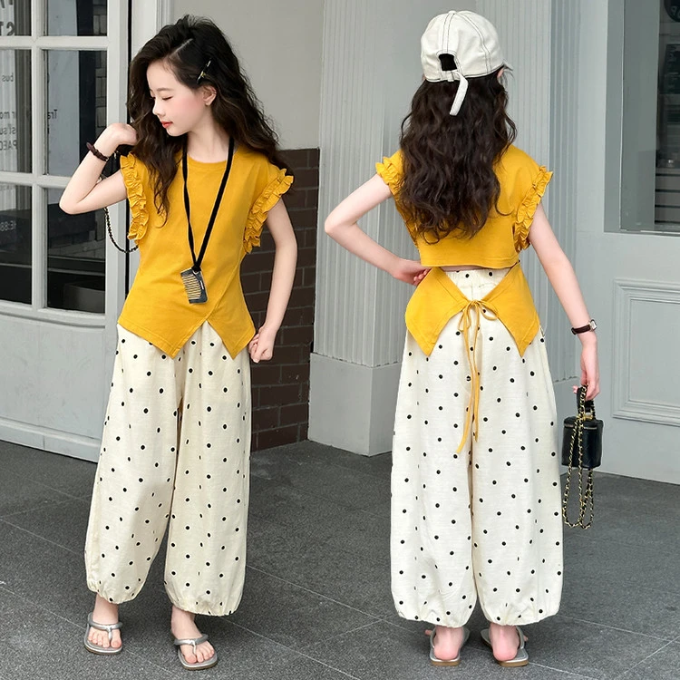 女童套装夏季2025新款不规则短袖裤子套装6-12岁15休闲中大童薄款