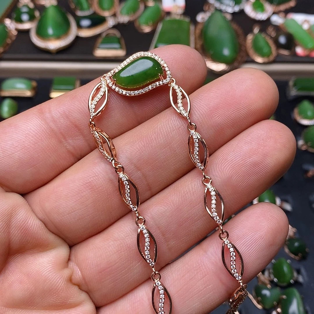 和田玉（碧玉）手链银S925镶嵌