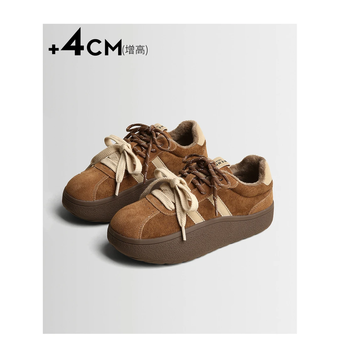 TOUCH MISS德训鞋女新冬季真皮加绒棉鞋芭蕾厚底增高阿甘运动鞋子