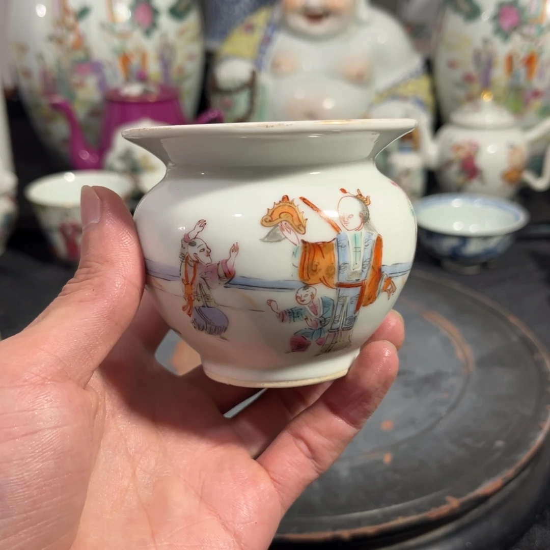 摆件粉彩人物故事鸟食罐