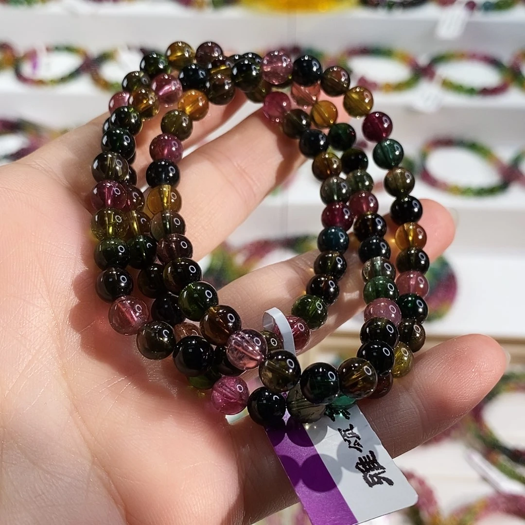 未镶嵌手链碧玺G2374三圈颜色微差