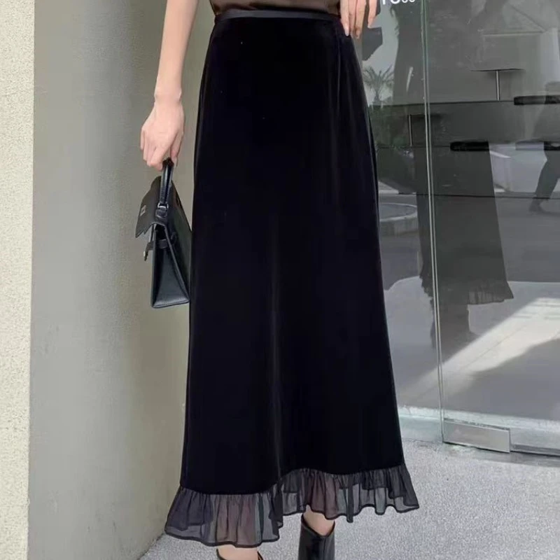 A8829简约慵懒风中长半身裙女宽松显瘦裙子