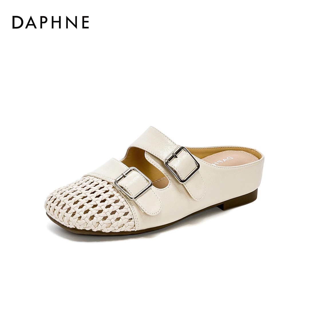 达芙妮2025年夏季法式包头拖鞋编织轻便透气软底复古时尚百搭凉拖