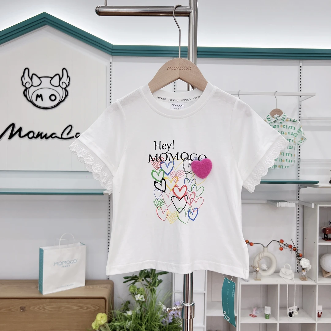MOMOCO女童夏季儿童洋气时尚休闲韩系甜美爱心T恤77630235217