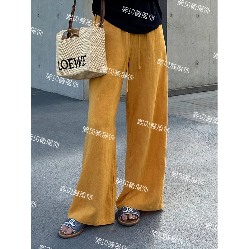 【浮浮款，只出不进】欧货天丝亚麻阔腿裤松紧腰休闲裤 G7788