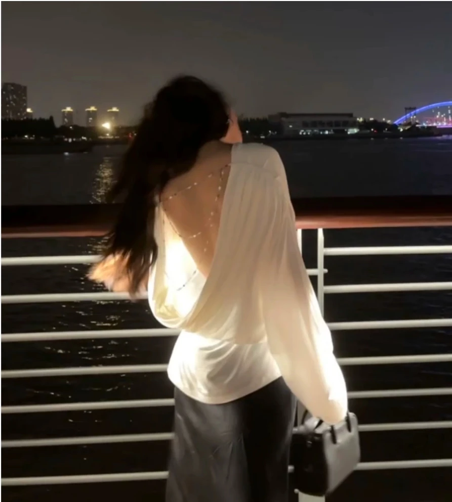 纯欲风辣妹气质长袖上衣纯欲罩衫纯色夏季透气纯欲慵懒风女装