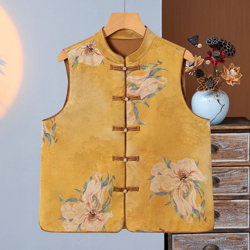 2025春装新款新中式国风马夹背心妈妈立领盘扣中老年女装马甲坎肩