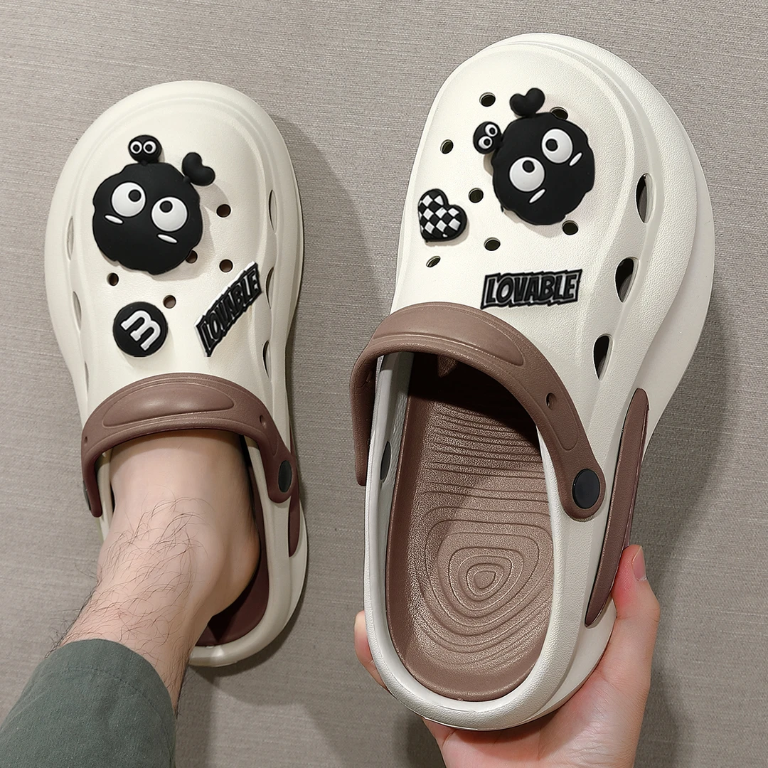 踩屎感洞洞鞋男款夏季外穿厚底防滑防臭沙滩凉鞋运动开车包头拖鞋