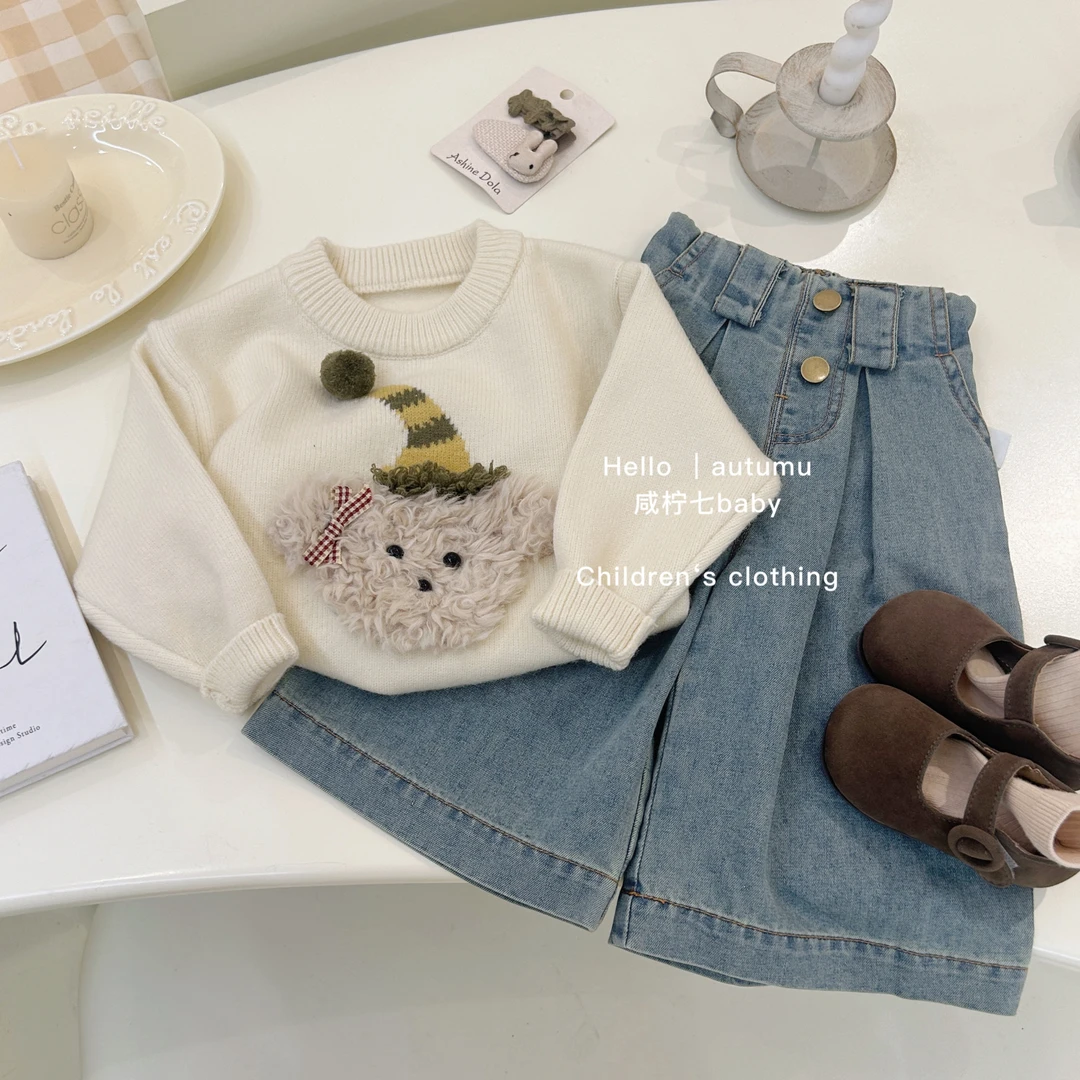 【现】童装女童毛衣2024秋季新款儿童可爱卡通休闲套头长袖针织衫