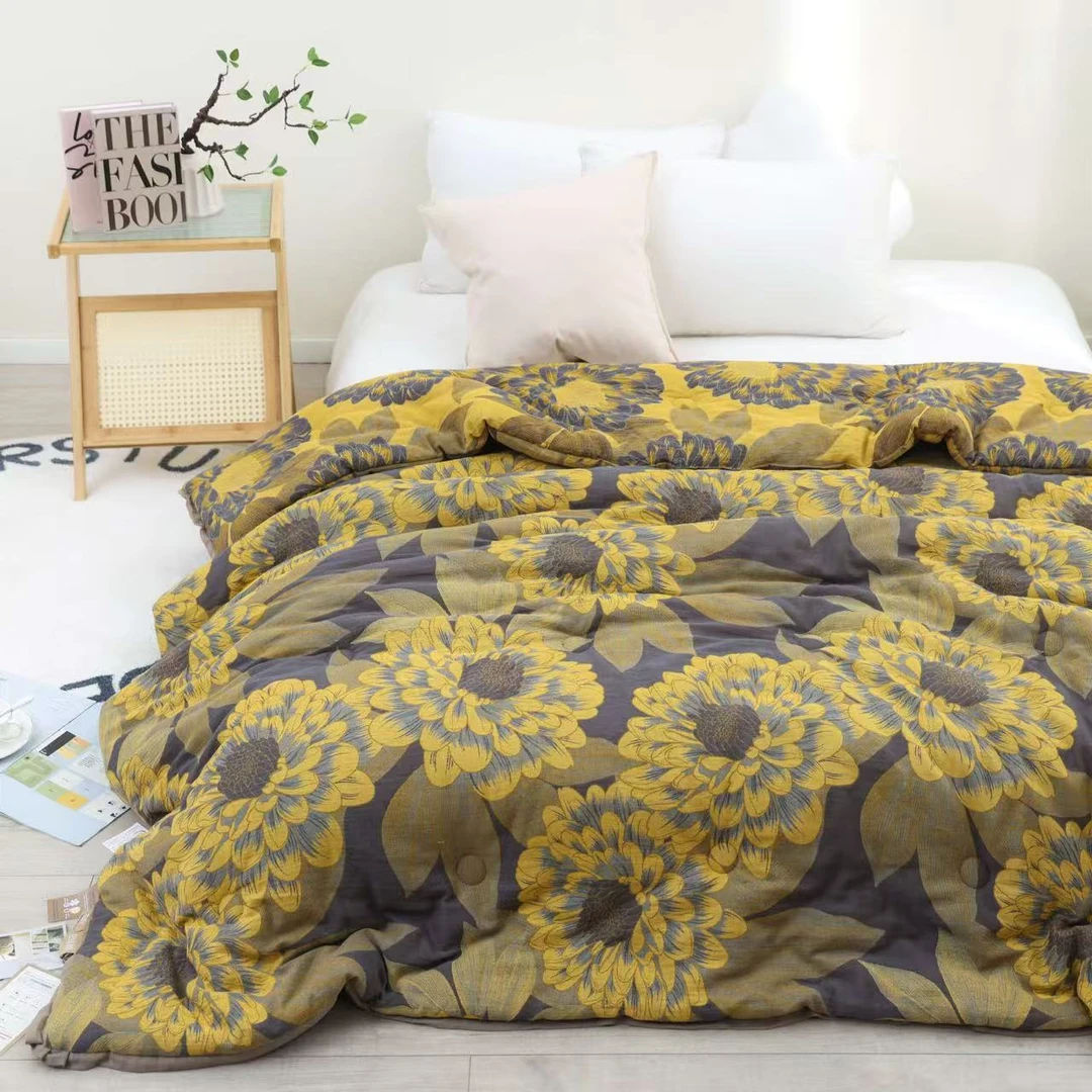 【金菊映秋 床单】2.4x2.4米 纯棉双层纱双人加大提花四季床单