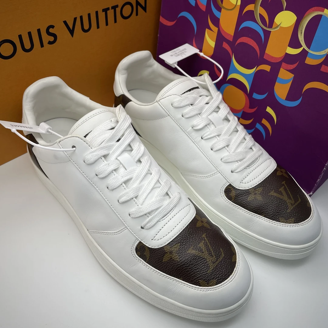 95新 LouisVuitton/路易威登 41.5欧码/白棕色拼接低帮休闲板鞋